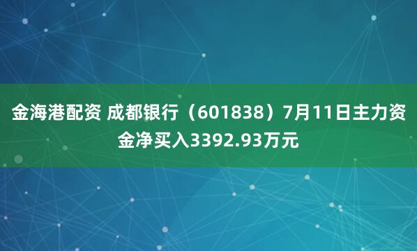金海港配资 成都银行（601838）7月11日主力资金净买入3392.93万元